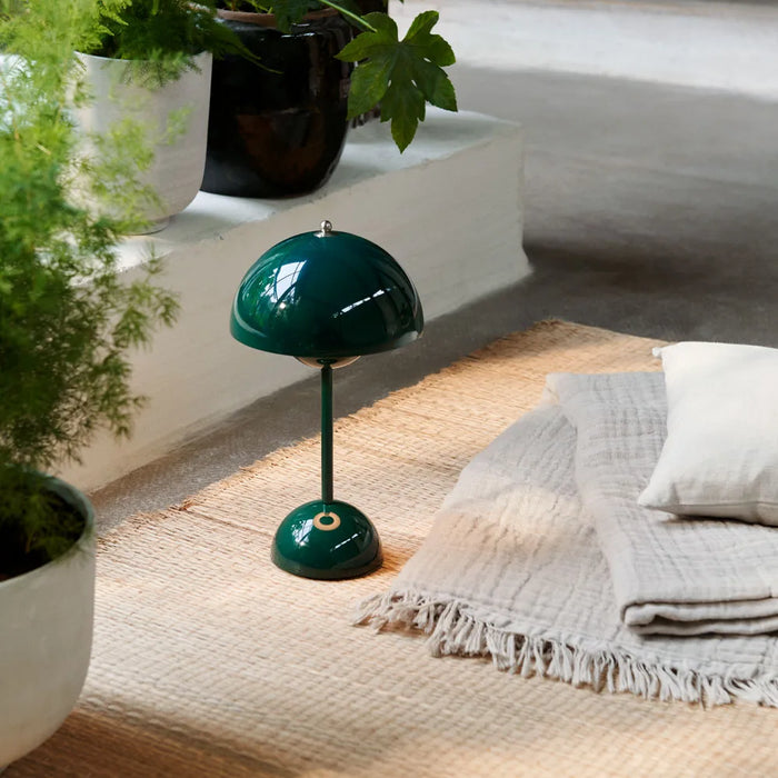 Vintage Cordless Table Lamp | Rechargeable with Pleated Fabric Shade | Touch Dimmable