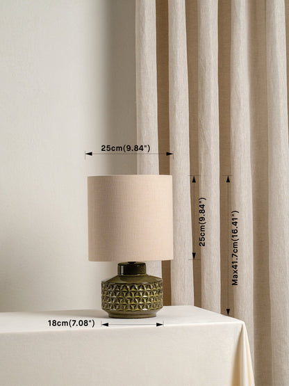 Filaree Short Green Glazed Ceramic Table Lamp | Mid-Century Bedside Light | Natural Linen Shade | 15 | Brick by Brick London 7