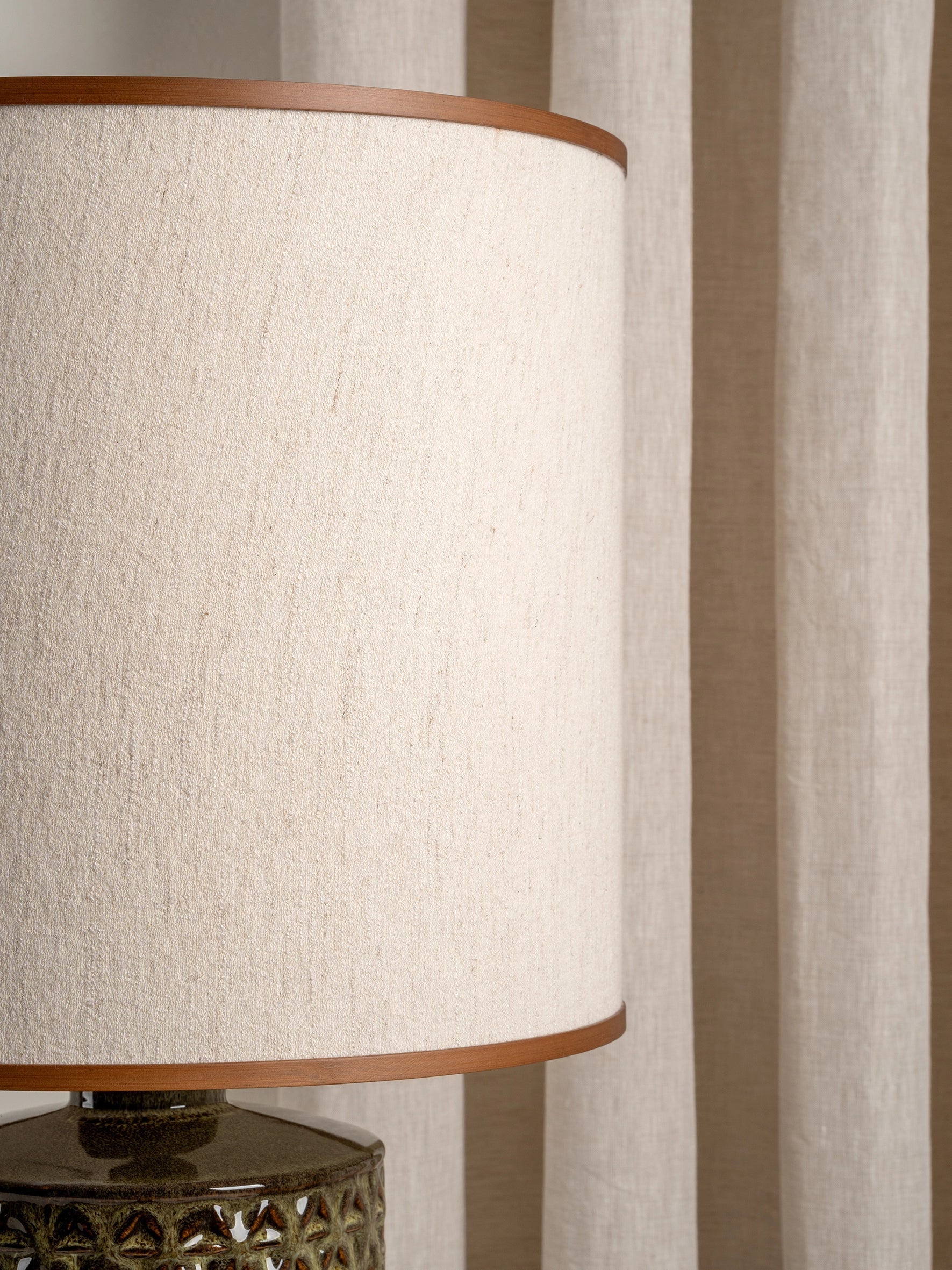 Filaree Tall Green Glazed Ceramic Table Lamp | Mid-Century Bedroom Lamp | Natural Linen Shade | Brick by Brick London 3