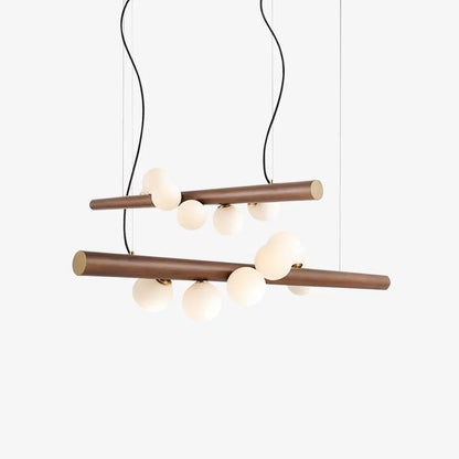 Glass Bubble Pendant Light | 31.5 - 47.2 in | Wood Walnut | Modern LED Ceiling Light | Living Room | Dining Room | Brick by Brick