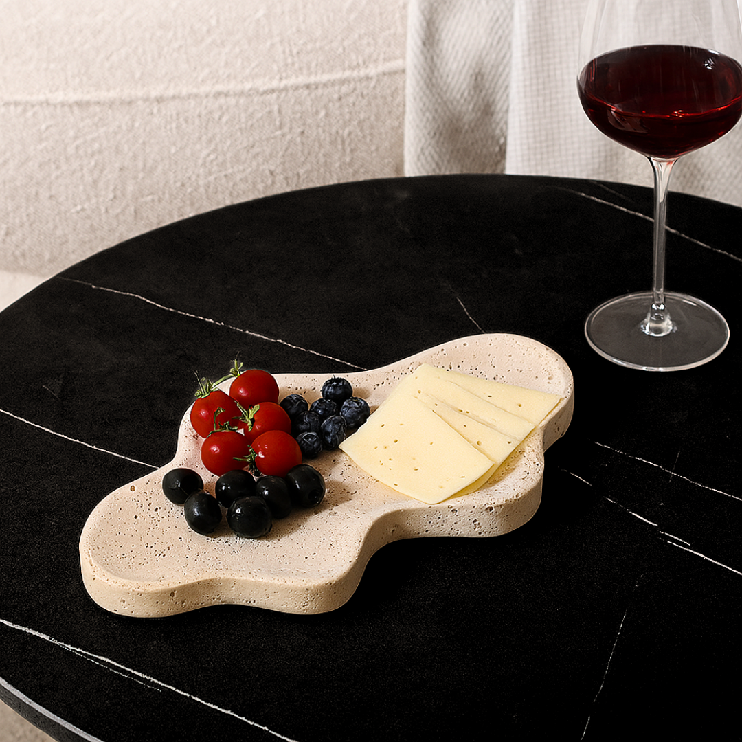 Travertine Cloud Tray |  6.9 × 5.5 × 1.4 in | Organic Freeform Stone Dish | Jewelry & Key Holder | Brick by Brick