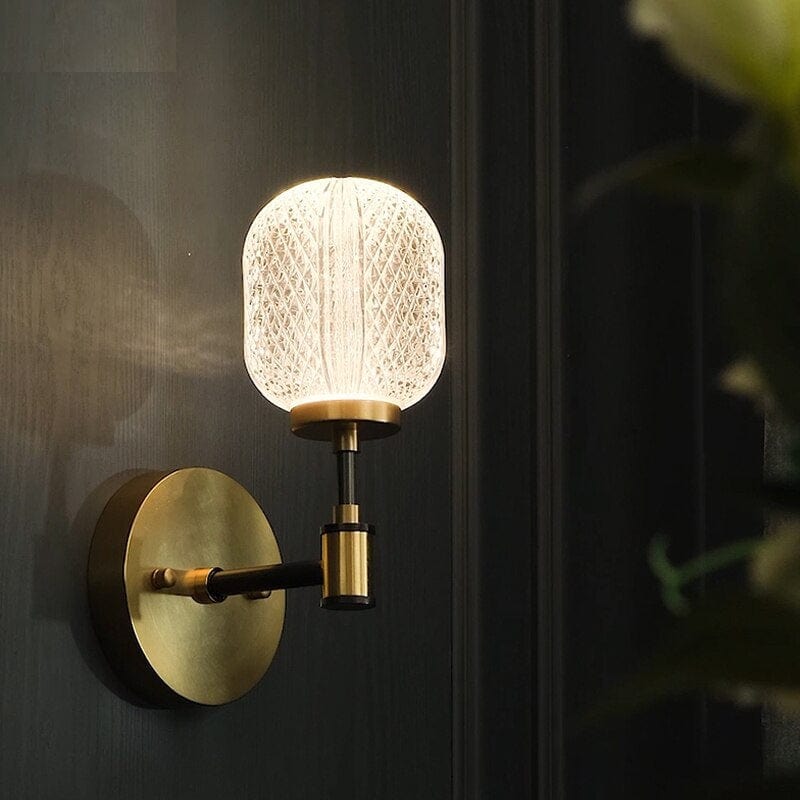 Crystal Acrylic Wall Lamp | Elegant Brass Wall Sconce | Single Bulb Lighting | 9.84×6.69 in | Brick by Brick