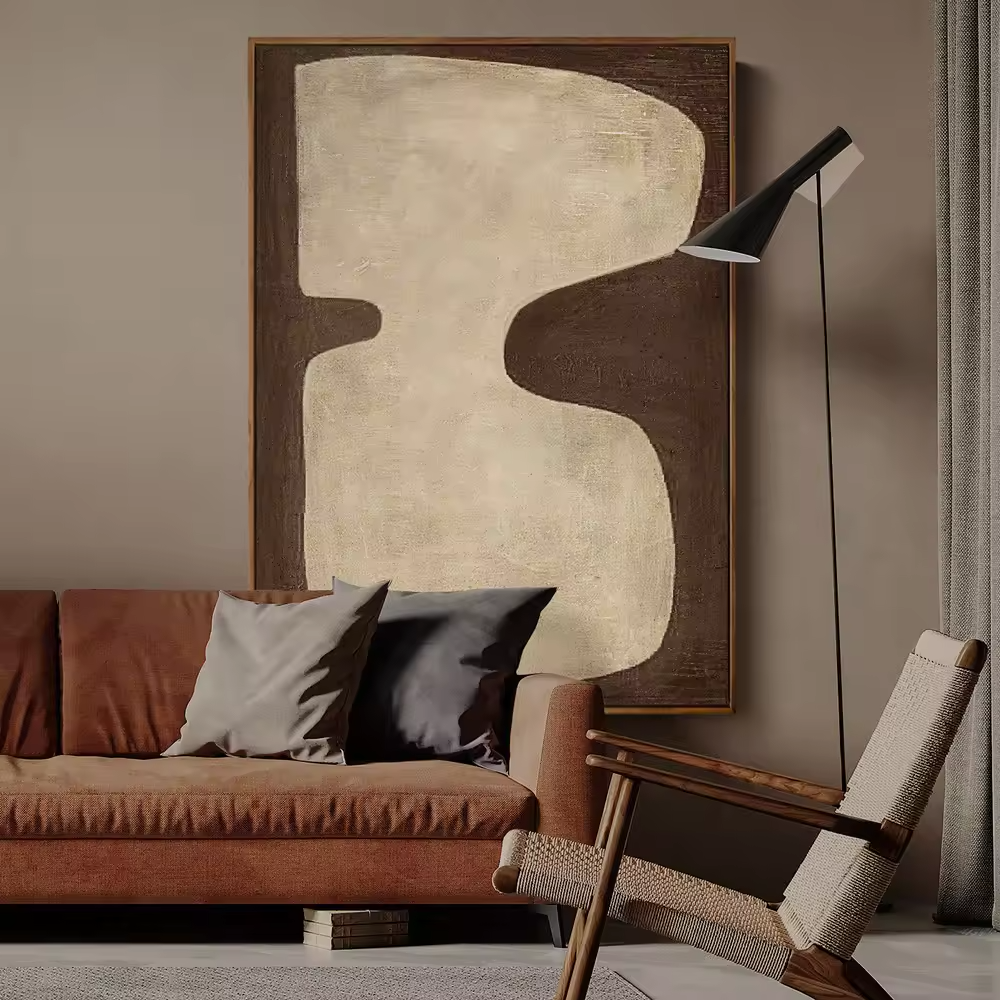 Brown Japandi Canvas Wall Art | 27.6 x 39.4 x 1 in | Modern Abstract Home Decor | Brick by Brick