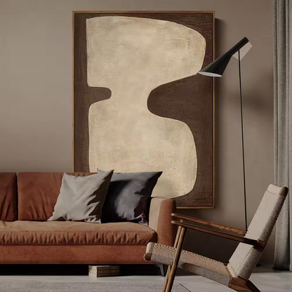 Brown Japandi Canvas Wall Art | 27.6 x 39.4 x 1 in | Modern Abstract Home Decor | Brick by Brick