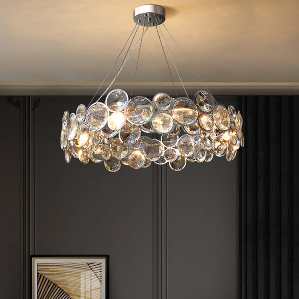 Crystal Chandelier | 22.8 in Modern Ceiling Light | Stainless Steel & Glass Artistic Lighting | Brick by Brick
