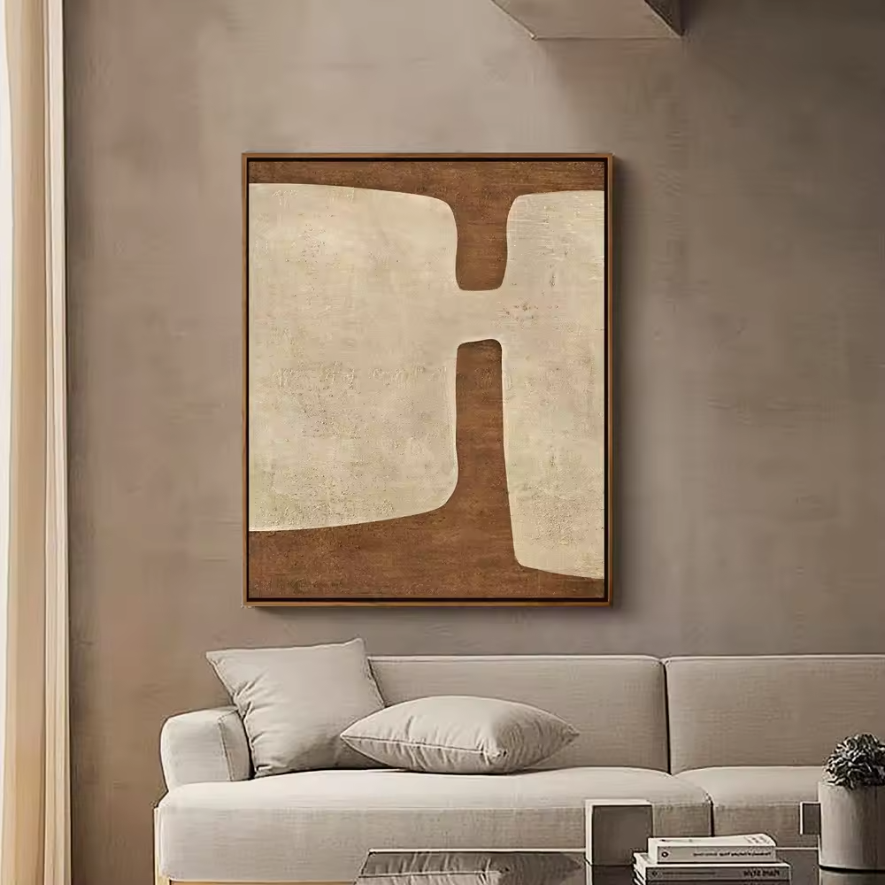 Brown Japandi Canvas Wall Art | 27.6 x 39.4 x 1 in | Modern Abstract Home Decor | Brick by Brick