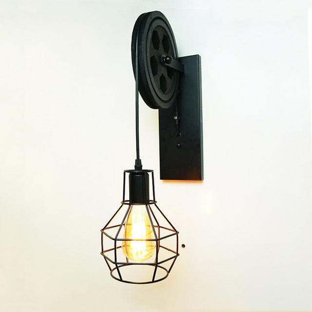 Retro Industrial Wall Lamp | 12 x 3.7 in | Vintage Wood | Metal Sconce | Rustic Lighting Fixture | Brick by Brick