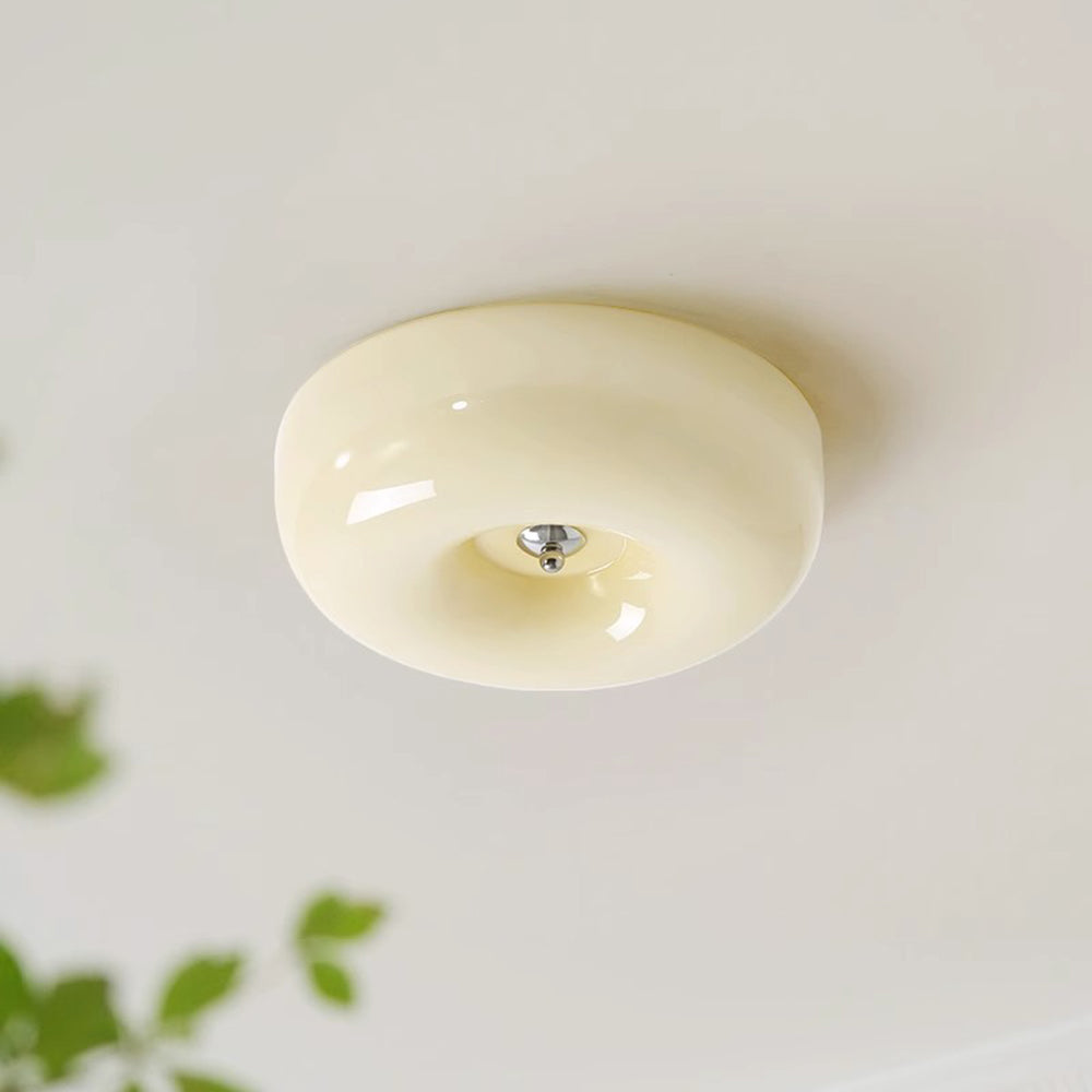 Cream Glass Flush Mount Ceiling Light | Dia12.6 - 18.1 x H3.9 in | LED | Dimmable | Multiple Sizes | Brick by Brick