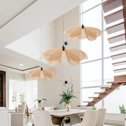 Rattan Petal Pendant Light | H11.02 in | Rustic Boho Ceiling Lamp | Natural Handmade Lighting | Brick by Brick