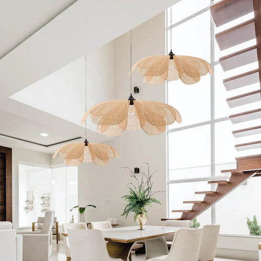Rattan Petal Pendant Light | H11.02 in | Rustic Boho Ceiling Lamp | Natural Handmade Lighting | Brick by Brick