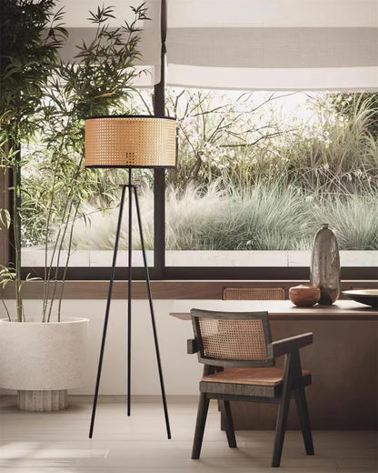 Handwoven Rattan Floor Lamp | Tripod Floor Lamp for Living Room | 59 Metal Base | Rustic Home Decor | Brick by Brick London 0