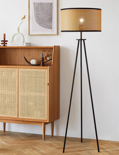 Handwoven Rattan Floor Lamp | Tripod Floor Lamp for Living Room | 59 Metal Base | Rustic Home Decor | Brick by Brick London 2