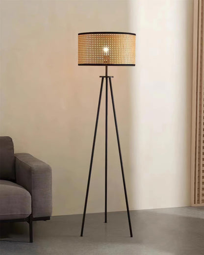 Handwoven Rattan Floor Lamp | Tripod Floor Lamp for Living Room | 59 Metal Base | Rustic Home Decor | Brick by Brick London 3