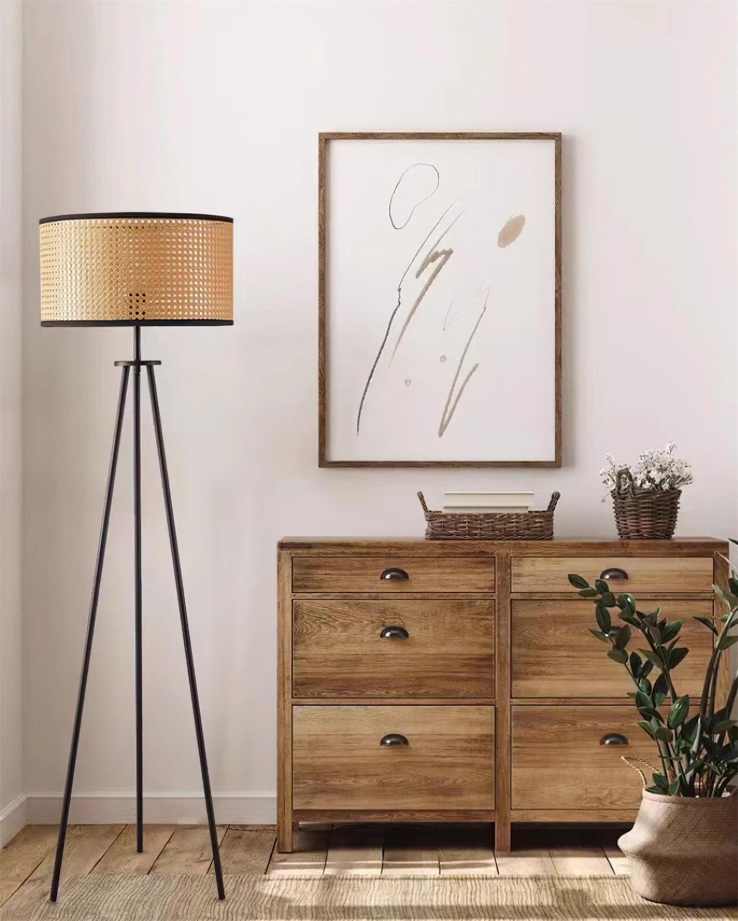 Handwoven Rattan Floor Lamp | Tripod Floor Lamp for Living Room | 59 Metal Base | Rustic Home Decor | Brick by Brick London 7