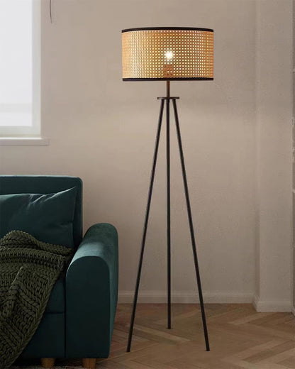 Handwoven Rattan Floor Lamp | Tripod Floor Lamp for Living Room | 59 Metal Base | Rustic Home Decor | Brick by Brick London 8