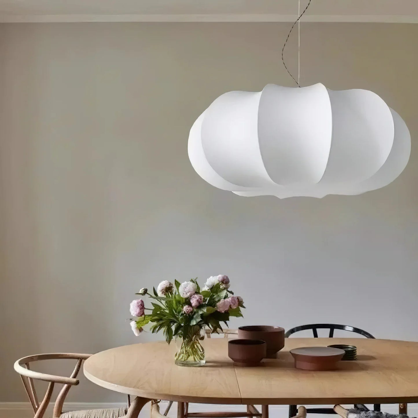 Oblate Silk & Metal Pendant Lamp | Ozawa Vintage Style | 19.7″ / 23.6″ / 31.5″ | Brick by Brick