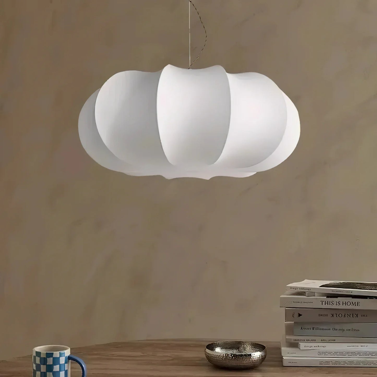 Oblate Silk & Metal Pendant Lamp | Ozawa Vintage Style | 19.7″ / 23.6″ / 31.5″ | Brick by Brick
