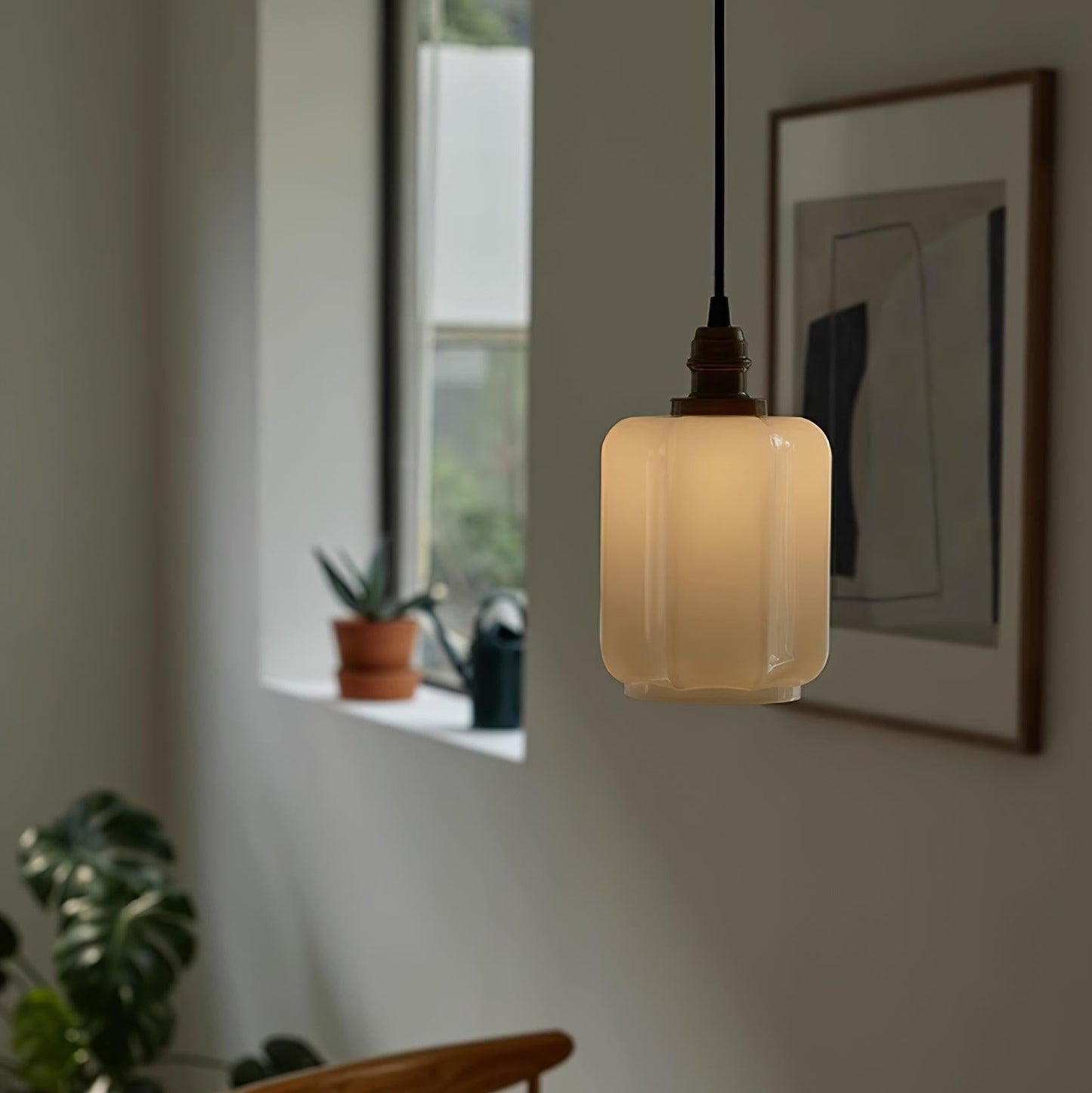 Pendant Light | 5.9 x 9.4 in | Modern Glass Ceiling Lamp | Minimalist Metal Frame | Adjustable Hanging Cable | Brick by Brick