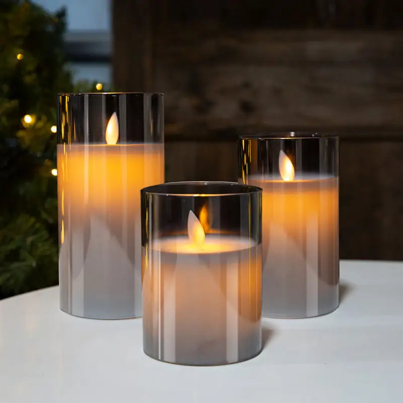 Flameless LED Candles | Table Lamp | 3-Piece Set | Realistic Flickering Glow | Metallic Finish | Brick by Brick