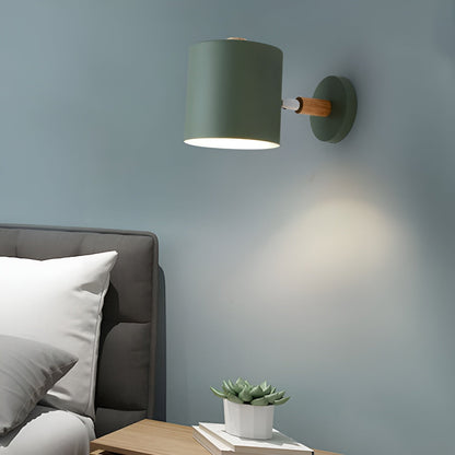 Scandinavian Wall Lamp | Adjustable 90° Light | Wood & Pastel Metal | Modern Bedroom Accent