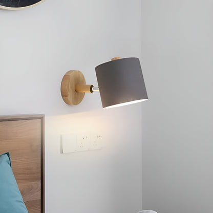 Scandinavian Wall Lamp | Adjustable 90° Light | Wood & Pastel Metal | Modern Bedroom Accent