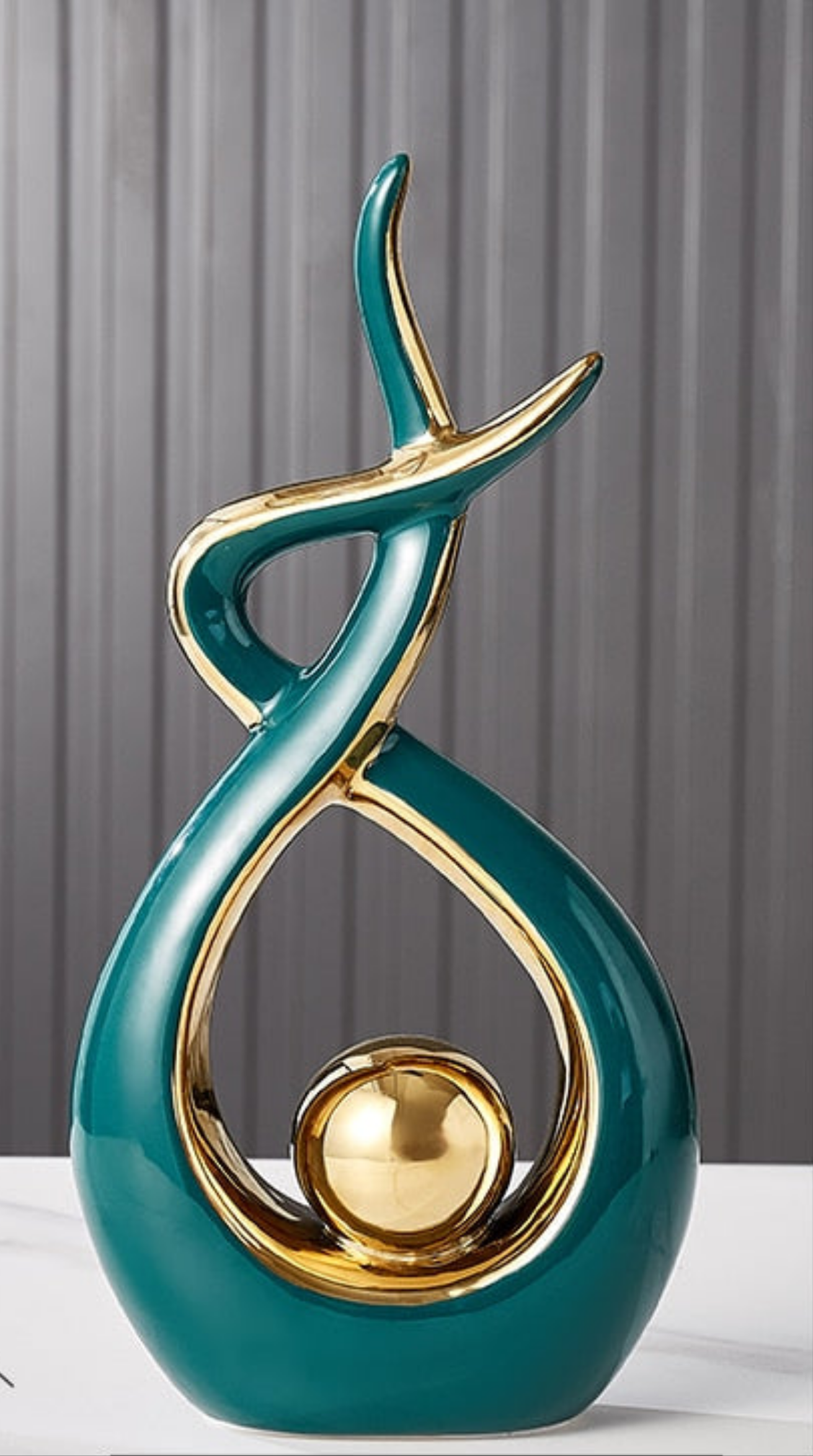 Abstract Ceramic Sculpture | Modern Decor with Gold Accents | Shelf or Desk Ornament