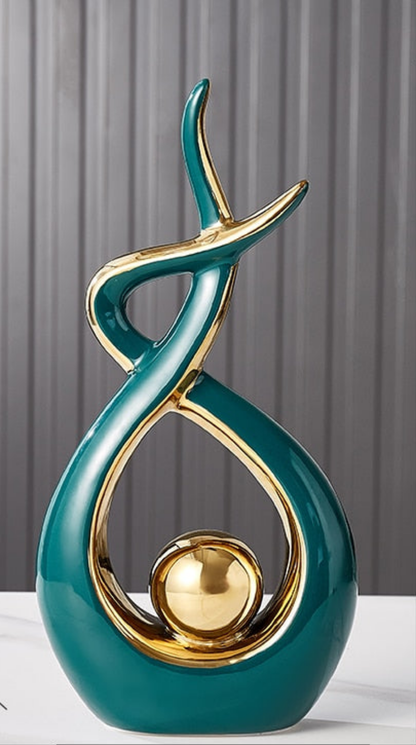 Abstract Ceramic Sculpture | Modern Decor with Gold Accents | Shelf or Desk Ornament