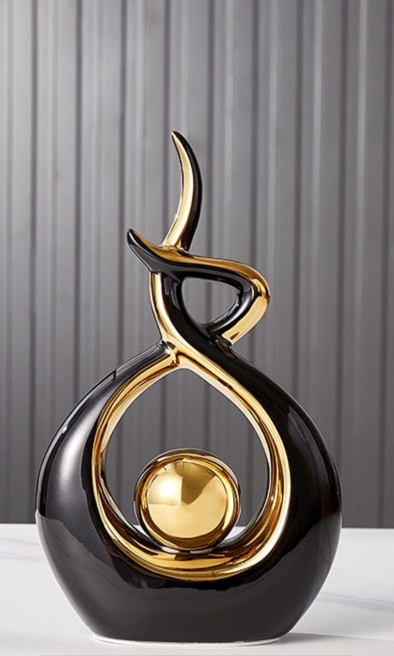 Abstract Ceramic Sculpture | Modern Decor with Gold Accents | Shelf or Desk Ornament