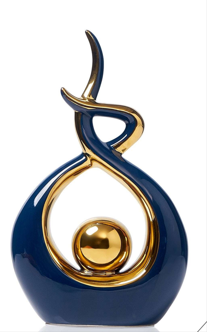 Abstract Ceramic Sculpture | Modern Decor with Gold Accents | Shelf or Desk Ornament