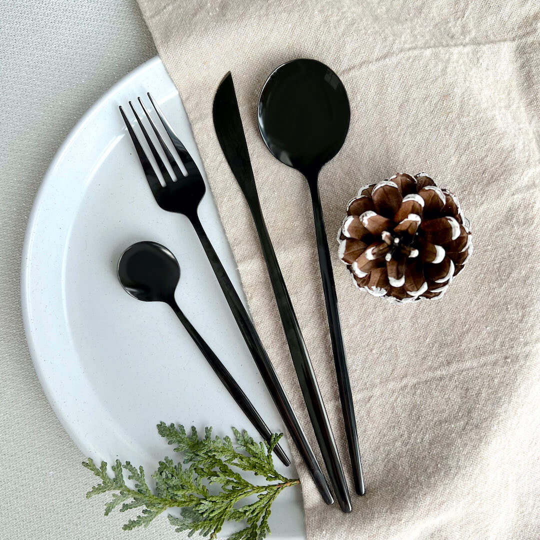 Matte Black Flatware Set | 24-Piece Stainless Steel | Modern Design | Brick by Brick