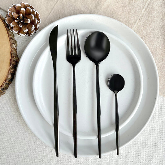 Matte Black Flatware Set | 24-Piece Stainless Steel | Modern Design | Brick by Brick