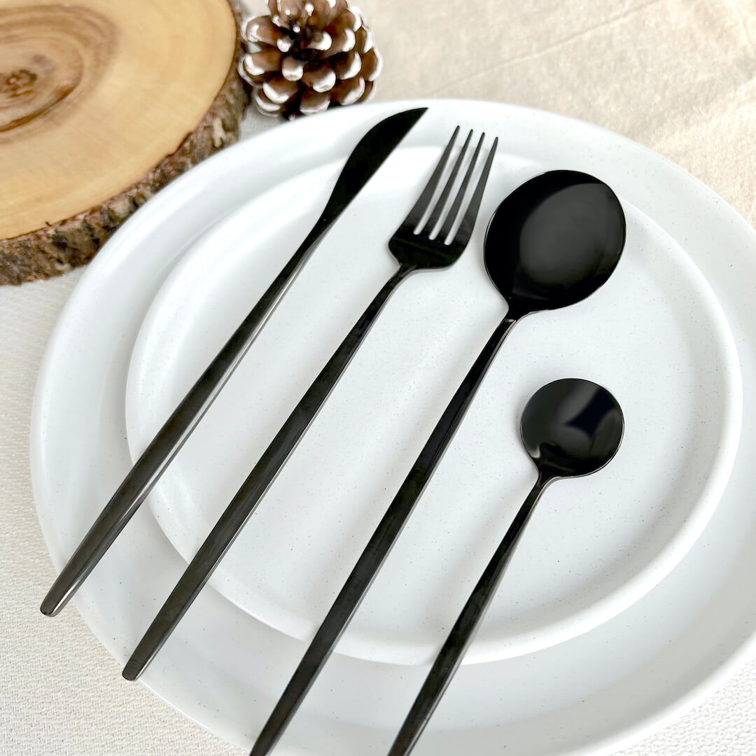 Matte Black Flatware Set | 24-Piece Stainless Steel | Modern Design | Brick by Brick