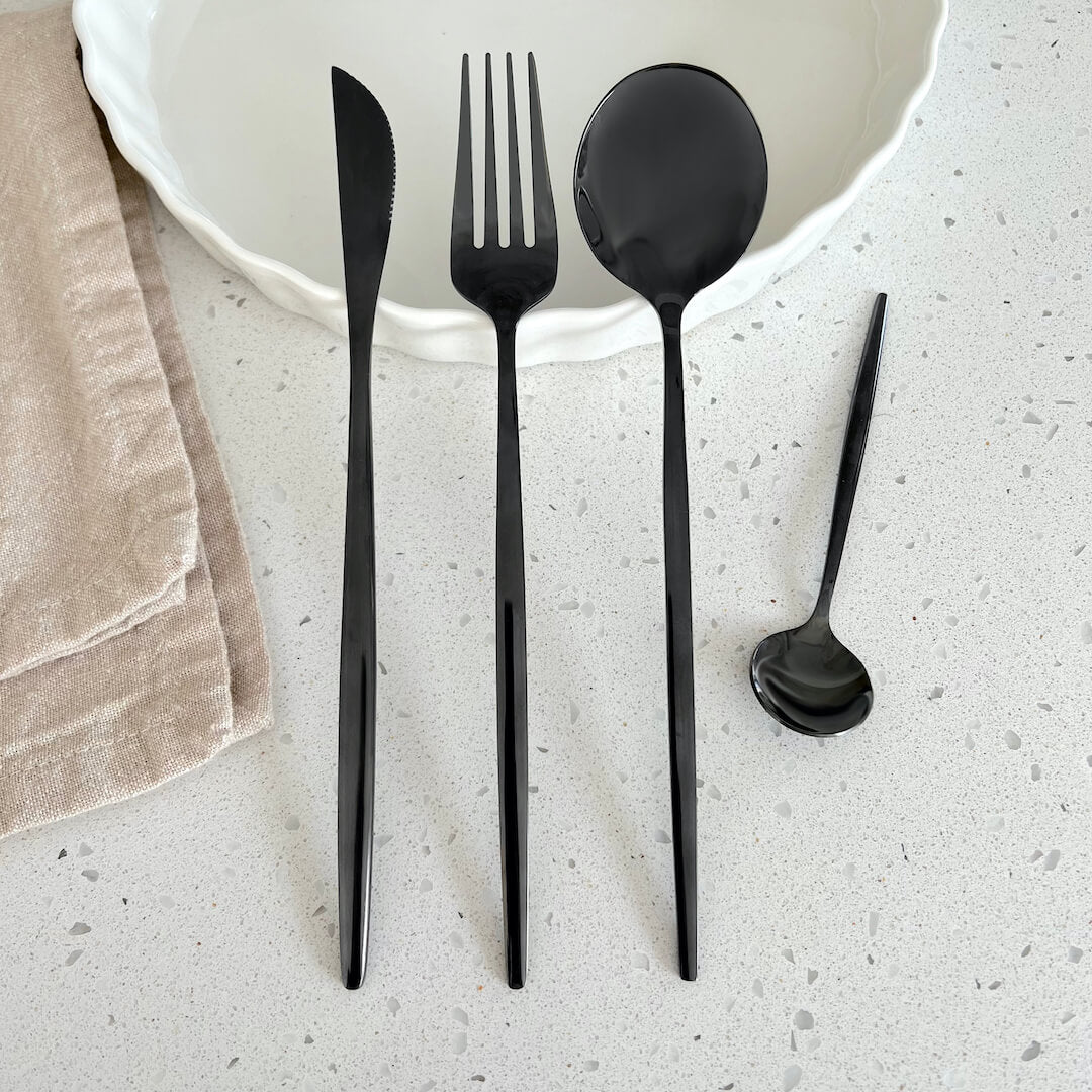 Matte Black Flatware Set | 24-Piece Stainless Steel | Modern Design | Brick by Brick