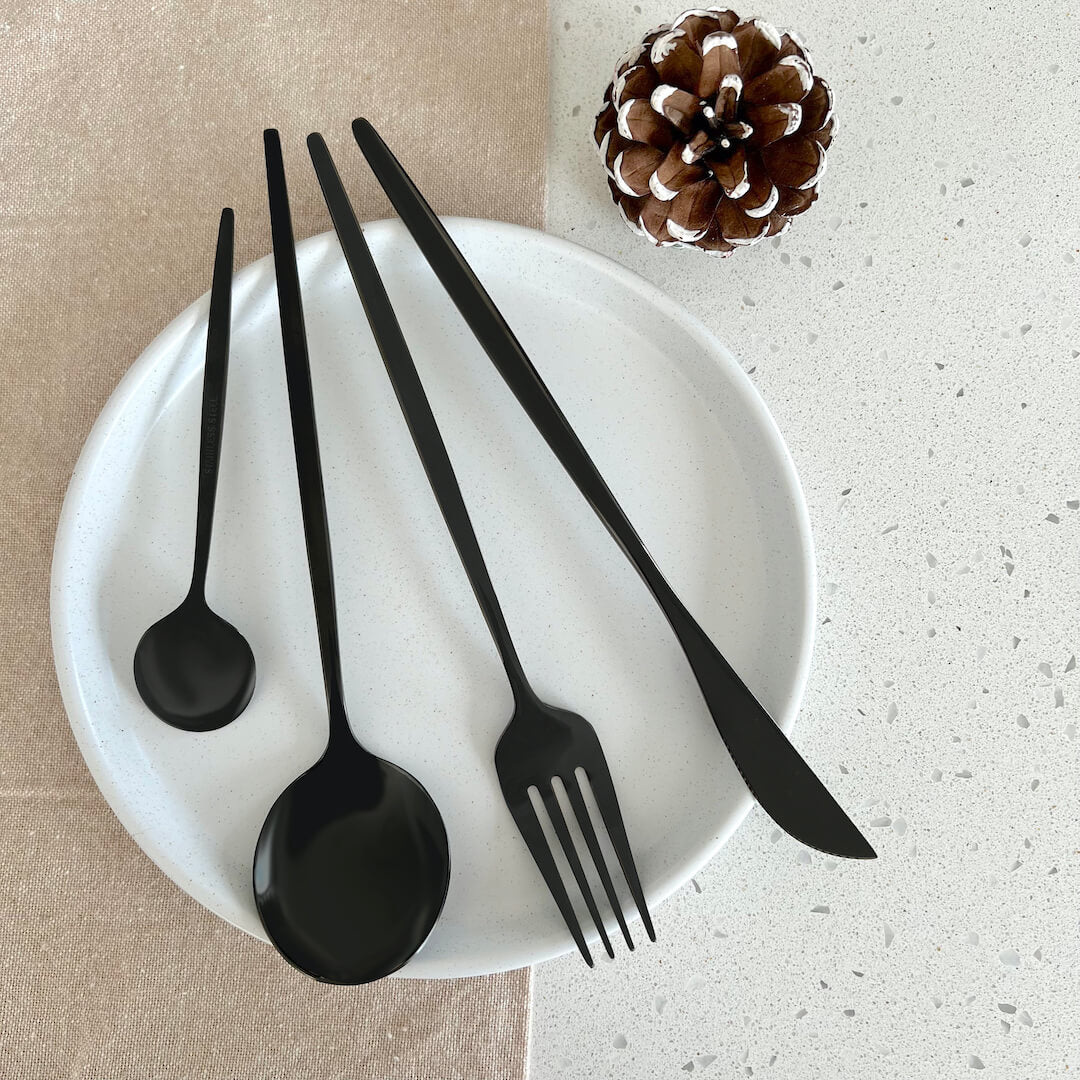 Matte Black Flatware Set | 24-Piece Stainless Steel | Modern Design | Brick by Brick