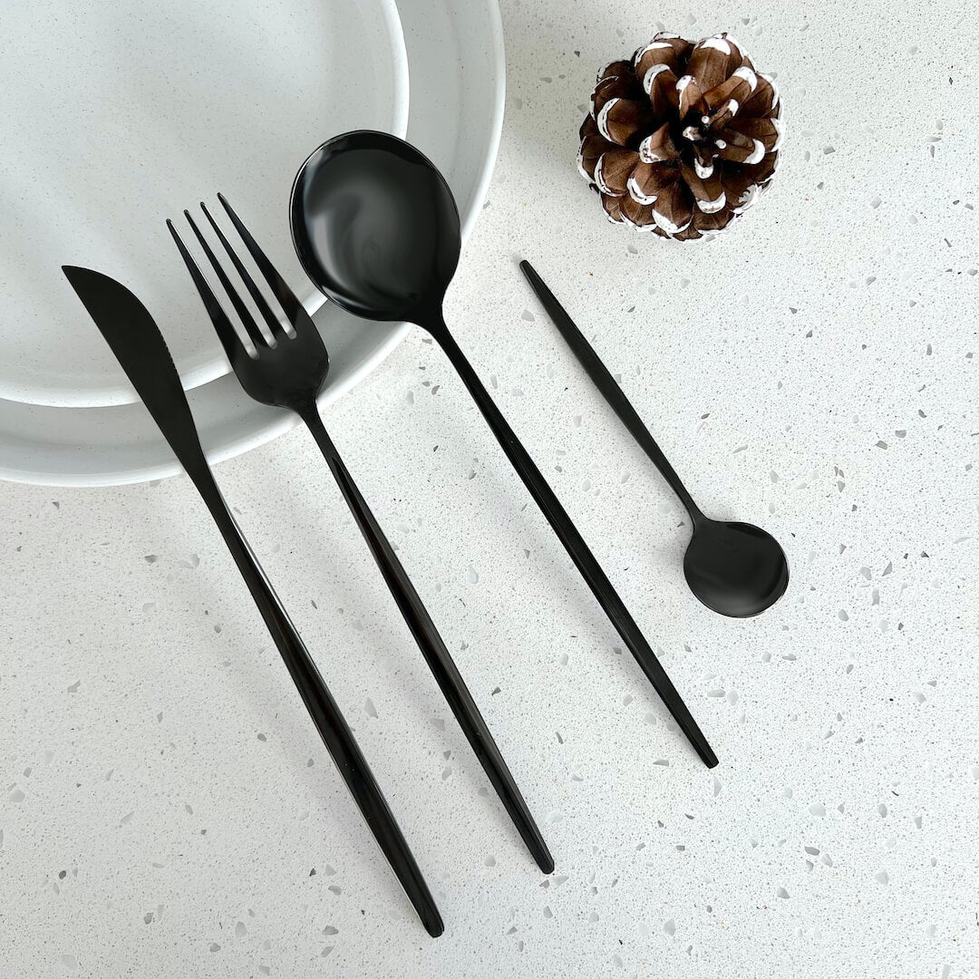 Matte Black Flatware Set | 24-Piece Stainless Steel | Modern Design | Brick by Brick