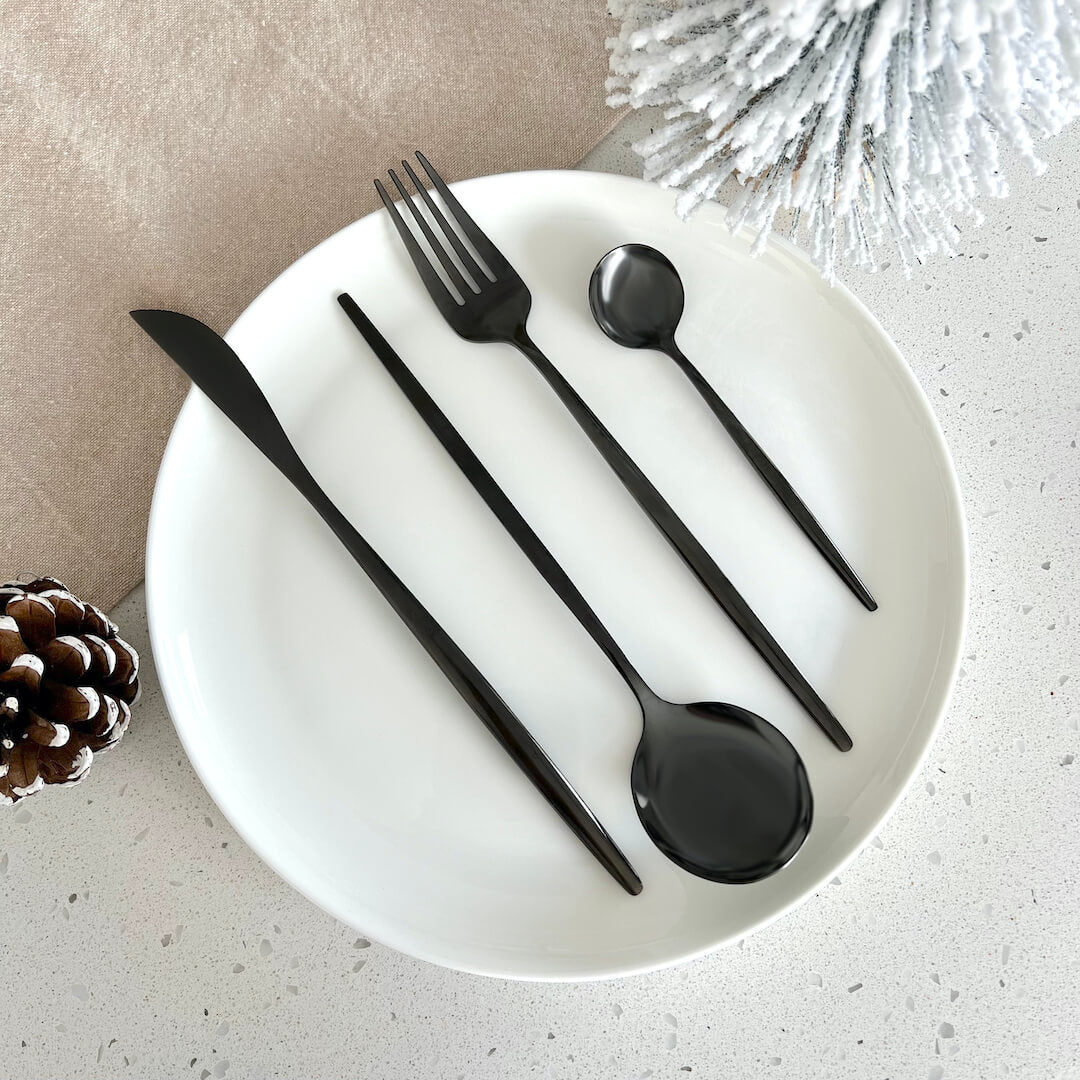 Matte Black Flatware Set | 24-Piece Stainless Steel | Modern Design | Brick by Brick