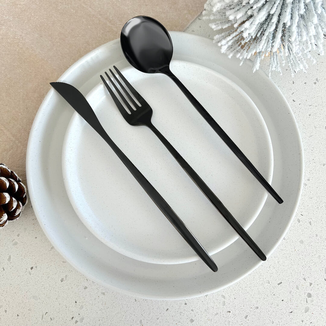 Matte Black Flatware Set | 24-Piece Stainless Steel | Modern Design | Brick by Brick