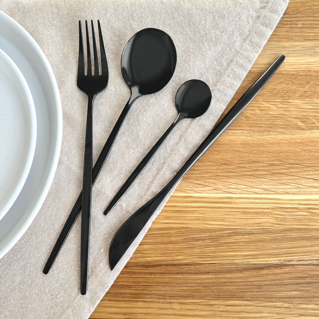 Matte Black Flatware Set | 24-Piece Stainless Steel | Modern Design | Brick by Brick