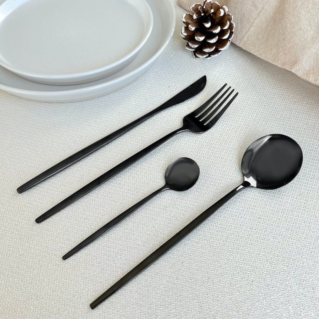 Matte Black Flatware Set | 24-Piece Stainless Steel | Modern Design | Brick by Brick