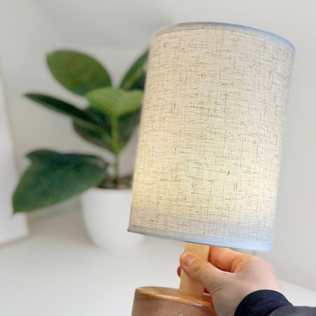Cordless Table Lamp | USB Rechargeable | Linen Shade with Wooden Base | 10.6" Portable Ambient Light