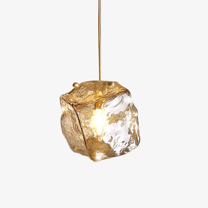 Ice Cube Glass Pendant | 7.1 - 23.6 in | Luxury Brass Hanging Light | Textured Glass Lamp | Contemporary Home Decor | Brick by Brick
