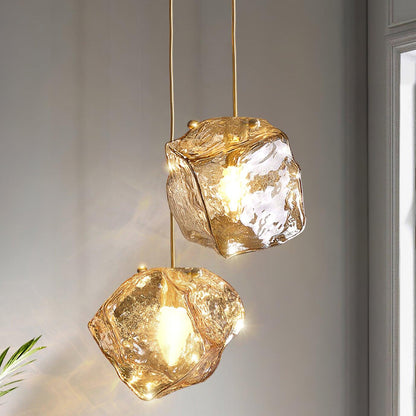 Ice Cube Glass Pendant | 7.1 - 23.6 in | Luxury Brass Hanging Light | Textured Glass Lamp | Contemporary Home Decor | Brick by Brick