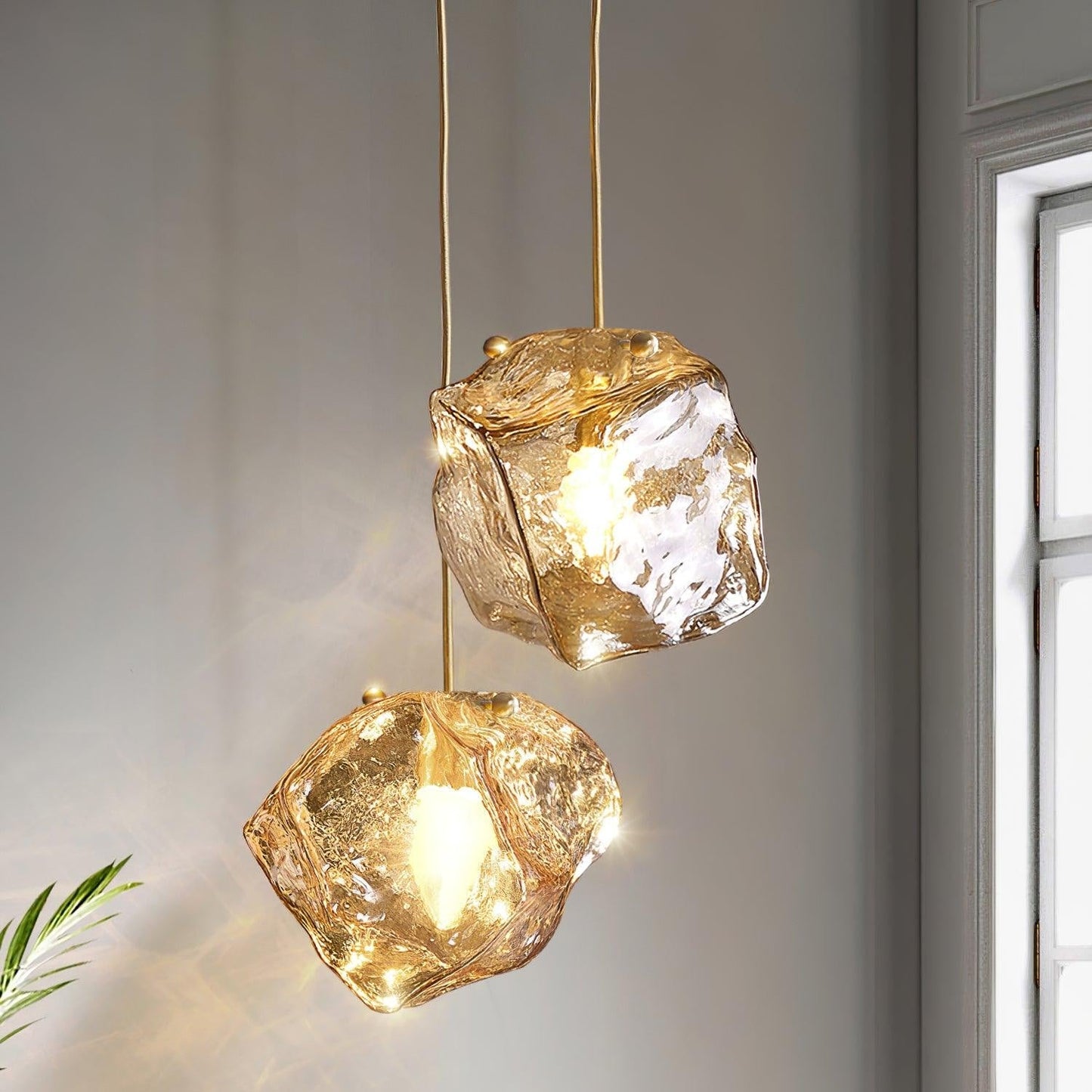 Ice Cube Glass Pendant | 7.1 - 23.6 in | Luxury Brass Hanging Light | Textured Glass Lamp | Contemporary Home Decor | Brick by Brick