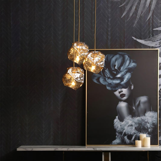 Ice Cube Glass Pendant | 7.1 - 23.6 in | Luxury Brass Hanging Light | Textured Glass Lamp | Contemporary Home Decor | Brick by Brick