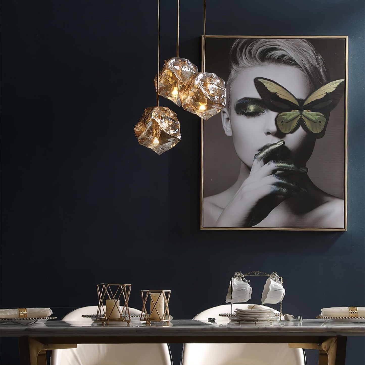 Ice Cube Glass Pendant | 7.1 - 23.6 in | Luxury Brass Hanging Light | Textured Glass Lamp | Contemporary Home Decor | Brick by Brick