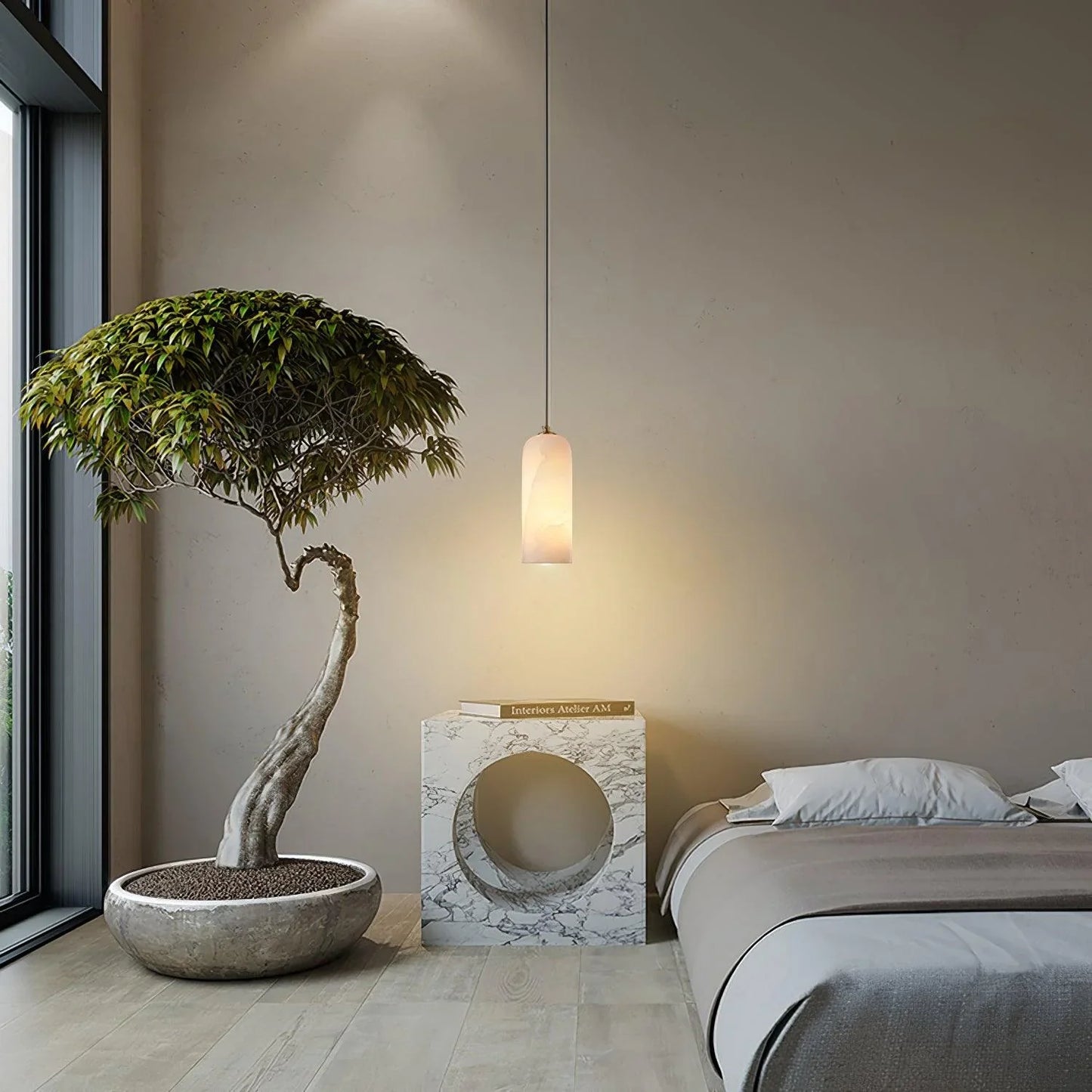 Alabaster Brass Pendant Light | Dia 3.9 x H 9.8 in / Dia 7.9 x H 59 in | Jade Minimalist Style | Metal Shade Accent | Brick by Brick