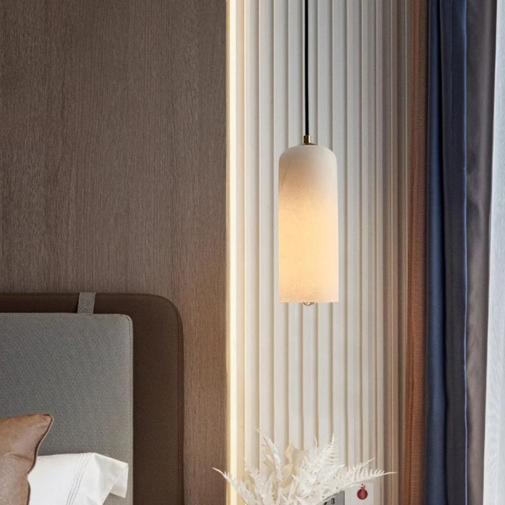 Alabaster Brass Pendant Light | Dia 3.9 x H 9.8 in / Dia 7.9 x H 59 in | Jade Minimalist Style | Metal Shade Accent | Brick by Brick