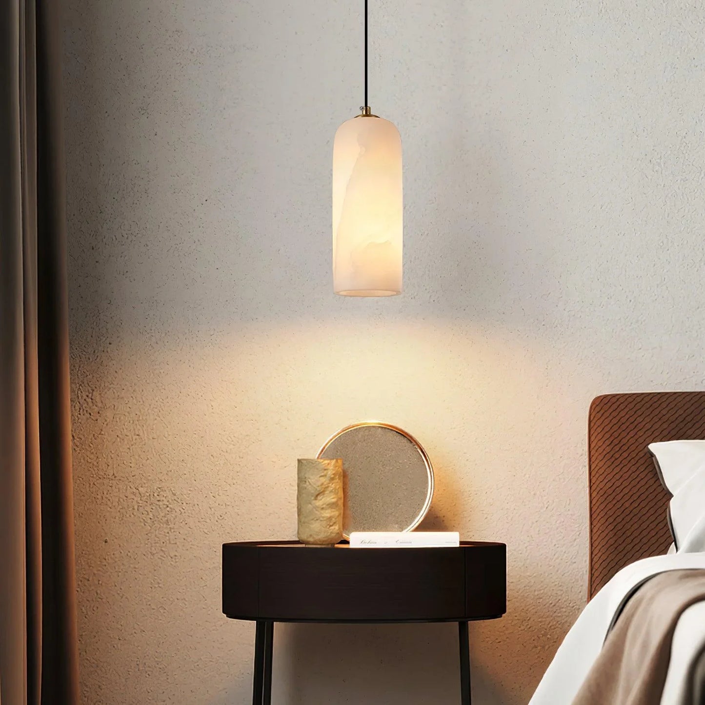 Alabaster Brass Pendant Light | Dia 3.9 x H 9.8 in / Dia 7.9 x H 59 in | Jade Minimalist Style | Metal Shade Accent | Brick by Brick