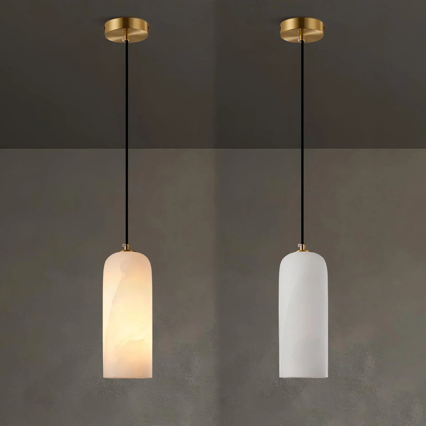 Alabaster Brass Pendant Light | Dia 3.9 x H 9.8 in / Dia 7.9 x H 59 in | Jade Minimalist Style | Metal Shade Accent | Brick by Brick