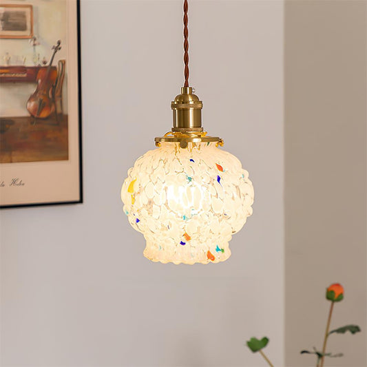 Vintage Glass Pendant Light | 6.3 x 7.5 in | Brass Finish | Textured White Shade | E14 Bulb | Adjustable Cord | Brick by Brick